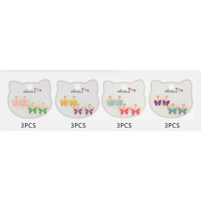 Kids Butterfly Clip-On Earrings Set (2 Pairs) – Cute Non-Pierced Dangling Earrings (CR4345)