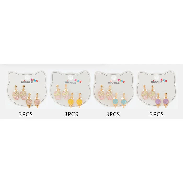Kids Clip-On Earrings Set - Cute Cupcake & Lollipop Dangling Earrings for Girls (Non-Pierced, 2 pair) CR4347