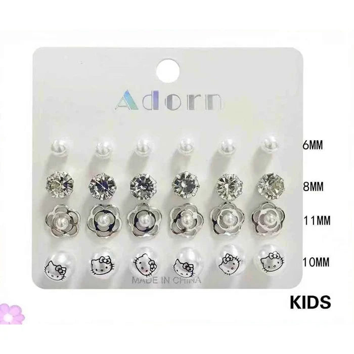 Kids Stud Earrings Set – Pearl, Rhinestone, Floral & Cartoon Character Earrings for Girls (6mm–11mm) (LER36)