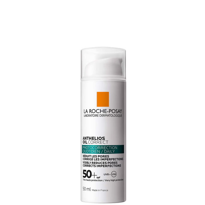 La Roche-Posay Anthelios Oil Correct SPF50 suncream in 50ml bottle, showing the packaging and product label.