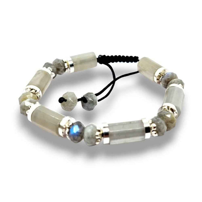 Labradorite beaded bracelet, 13mm natural stone with blue-gold flash