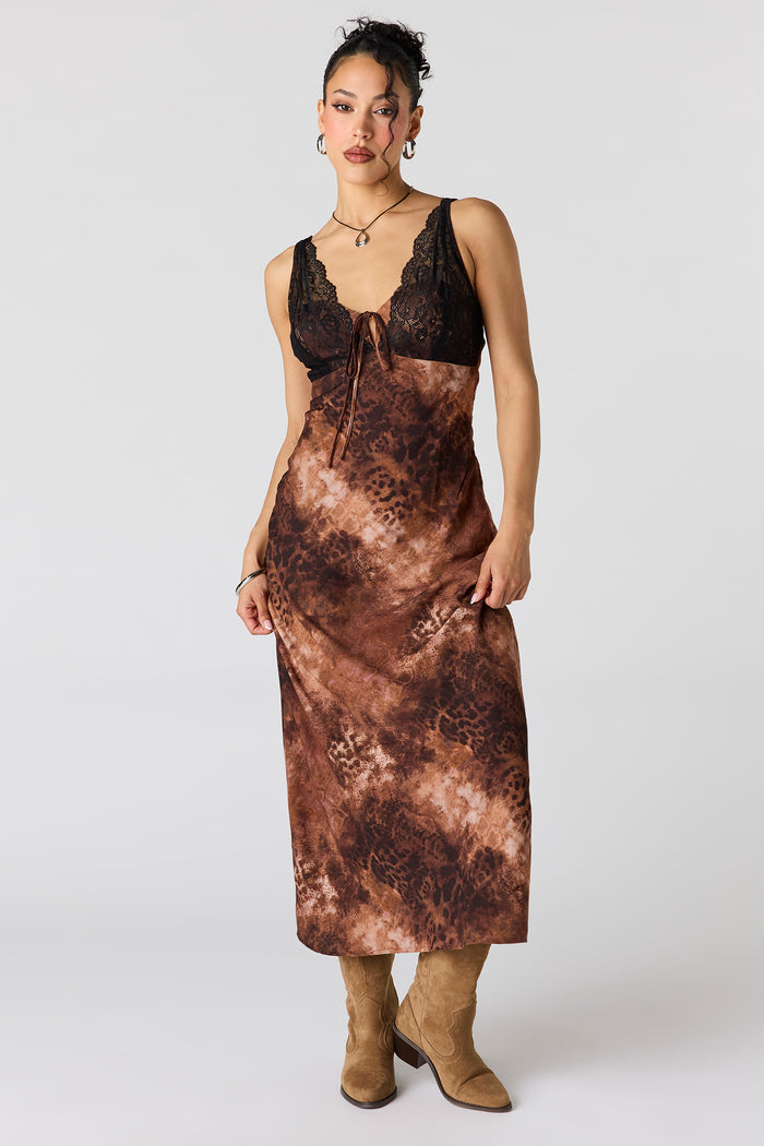 Lace Animal Print Midi Dress