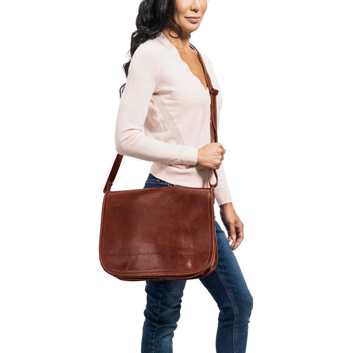 Messenger Bag brown, handmade leather bag - Model View