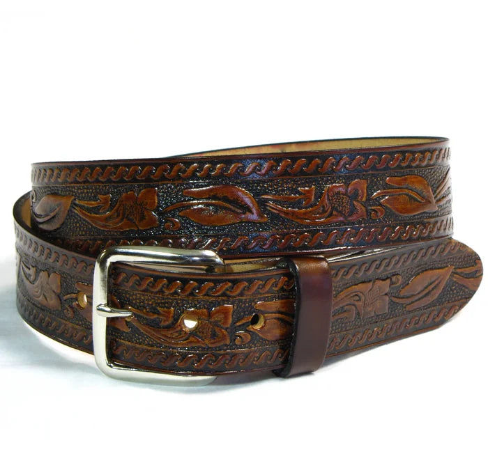 Leaf & Scroll Leather 1 1/2" Belt