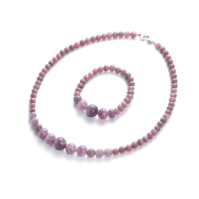 Lepidolite jewellery set with a bracelet and necklace in lilac natural stone