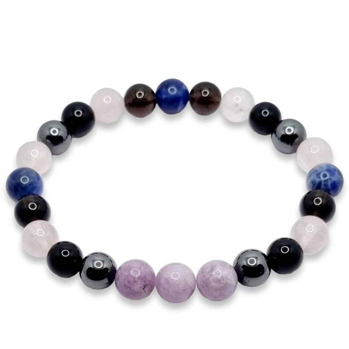 Lepidolite and rose quartz gemstone bracelet, soft lilac tones, view 2