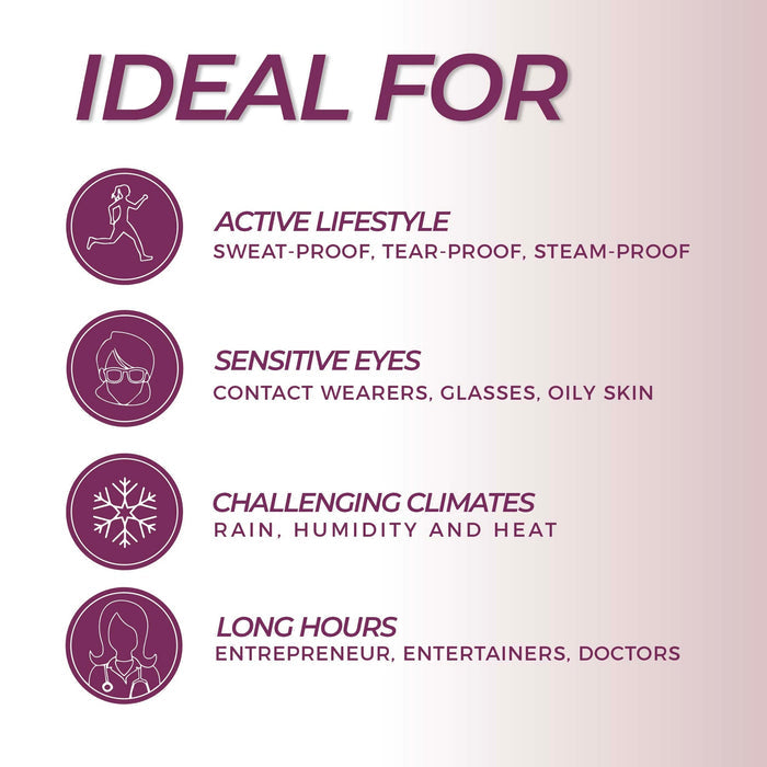 Ideal for an active lifestyle with sweat-proof, tear-proof, and steam-proof features, suitable for sensitive eyes including contact wearers and oily skin, performs well in challenging climates, and lasts long hours for professionals, highlighting Liquid Eyeliner - Black | Blinc.