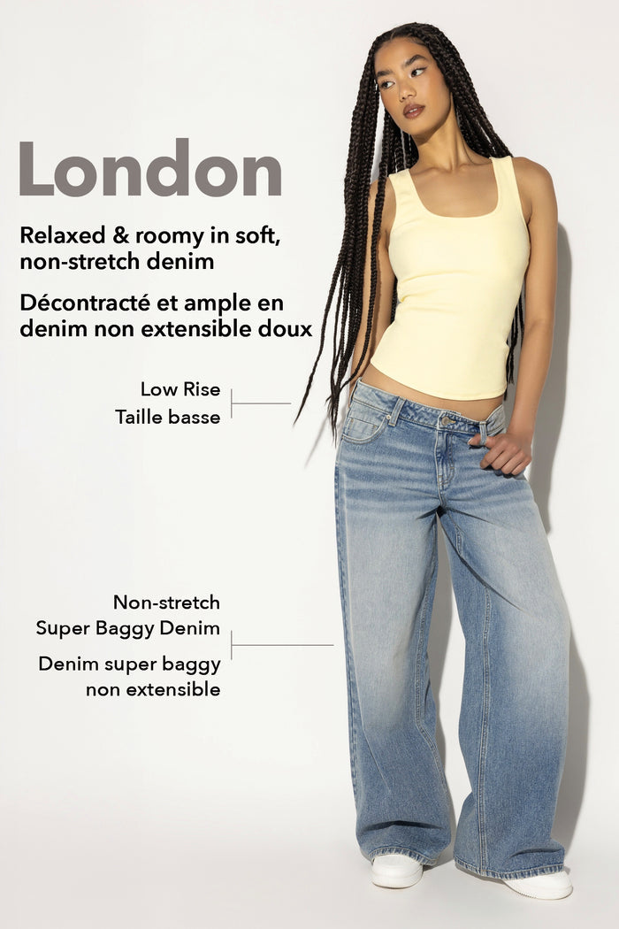 London Low Rise Super Baggy Black Jean