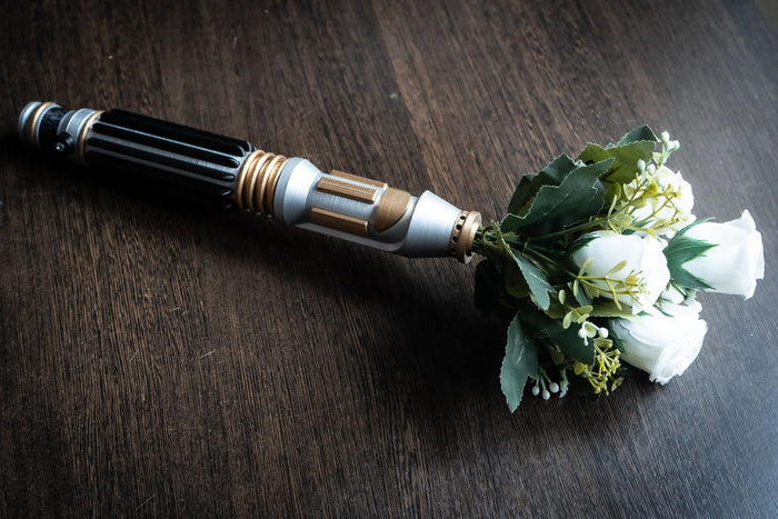 Star Wars Inspired Bridal Bouquet Holder | Wedding Bouquet Mace Windu Lightsaber Holder | star wars wedding - 3DPrintProps