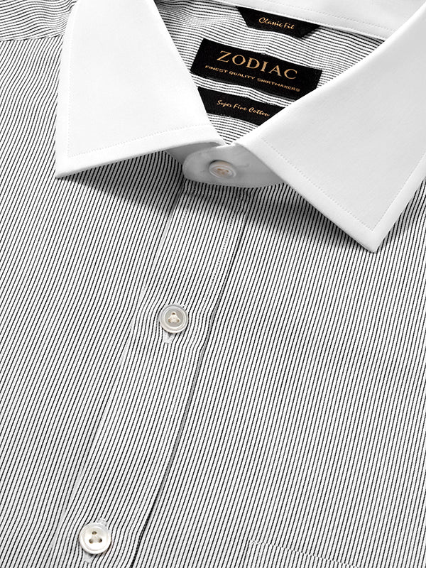 Marchetti Black & White Striped Full Sleeve Double Cuff Classic Fit Classic Formal Cotton Shirt