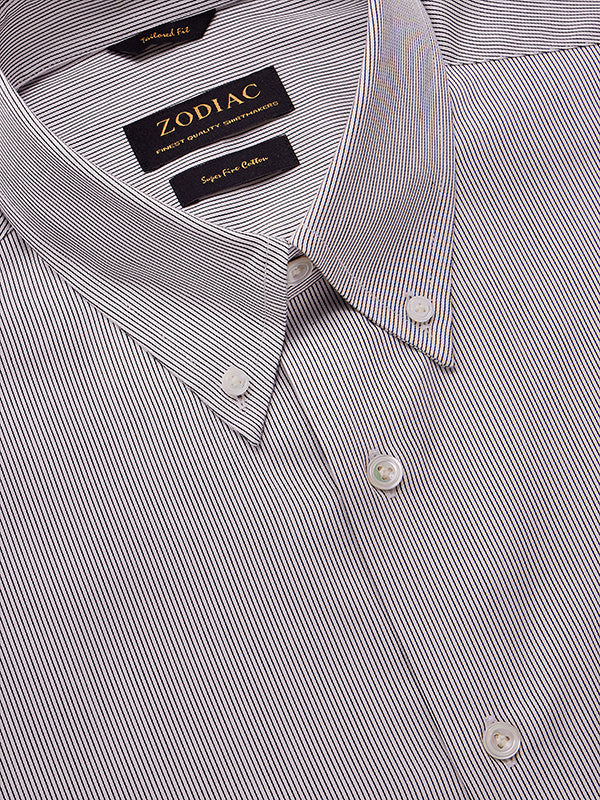 Marchetti Black & White Striped Full Sleeve Single Cuff Tailored Fit Classic Formal Cotton Shirt