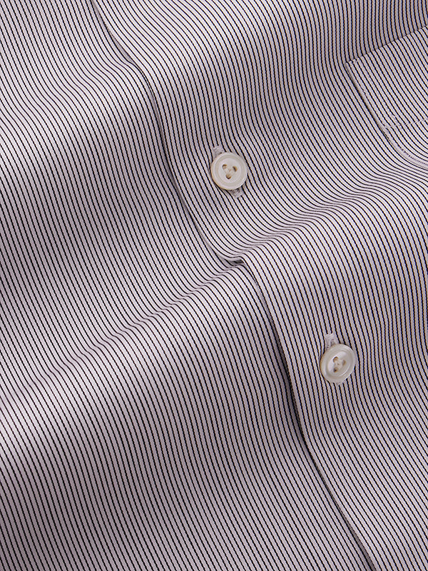 Marchetti Black & White Striped Full Sleeve Single Cuff Tailored Fit Classic Formal Cotton Shirt