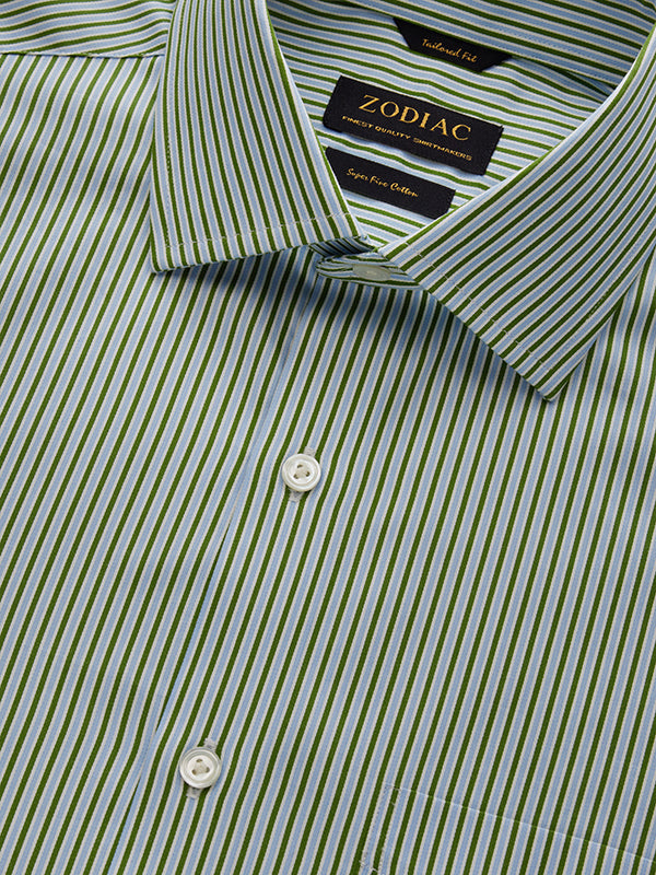 Marchetti Green Striped Full Sleeve Single Cuff Tailored Fit Classic Formal Cotton Shirt