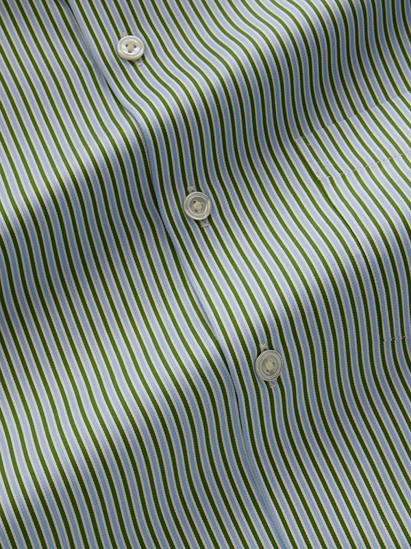 Marchetti Green Striped Full Sleeve Single Cuff Tailored Fit Classic Formal Cotton Shirt