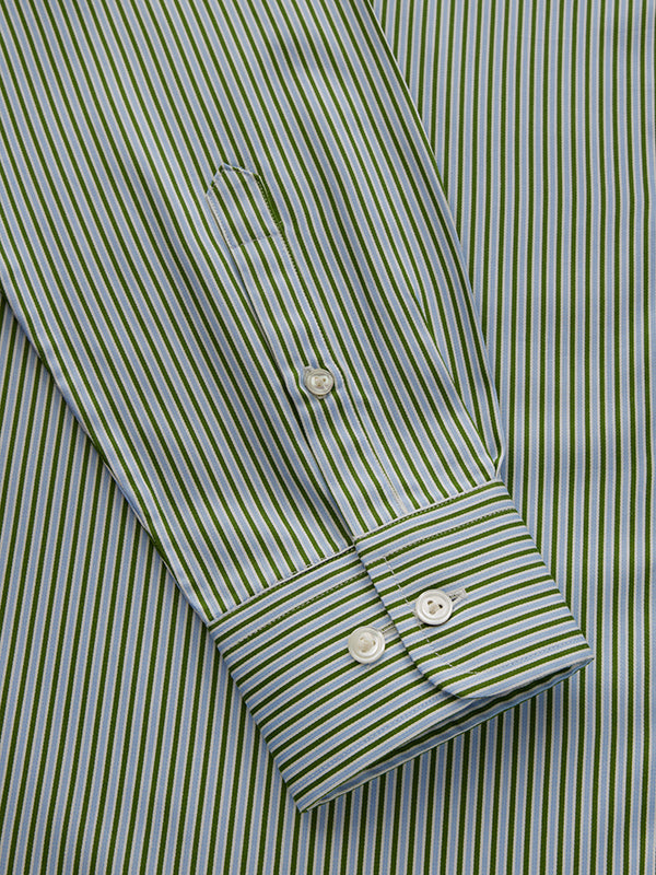 Marchetti Green Striped Full Sleeve Single Cuff Tailored Fit Classic Formal Cotton Shirt