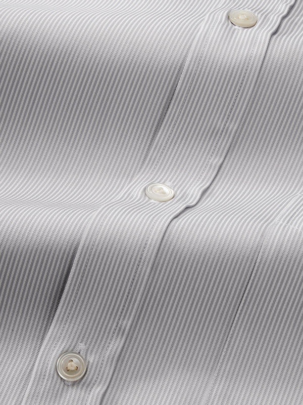 Marchetti Light Grey Striped Full Sleeve Single Cuff Classic Fit Classic Formal Cotton Shirt