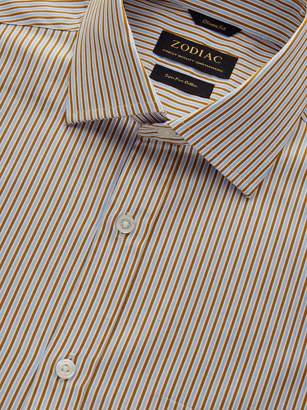 Marchetti Ochre Striped Full Sleeve Single Cuff Classic Fit Classic Formal Cotton Shirt