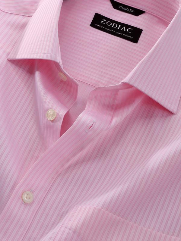 Marchetti Pink Striped Full Sleeve Double Cuff Classic Fit Classic Formal Cotton Shirt