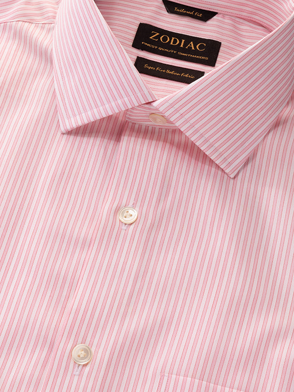 Mariano Pink Striped Half Sleeve Tailored Fit Semi Formal Two Ply Mercerized Cotton Shirt