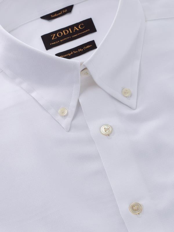 Marinetti White Solid Full Sleeve Single Cuff Tailored Fit Classic Formal Two Ply Mercerized Cotton Shirt