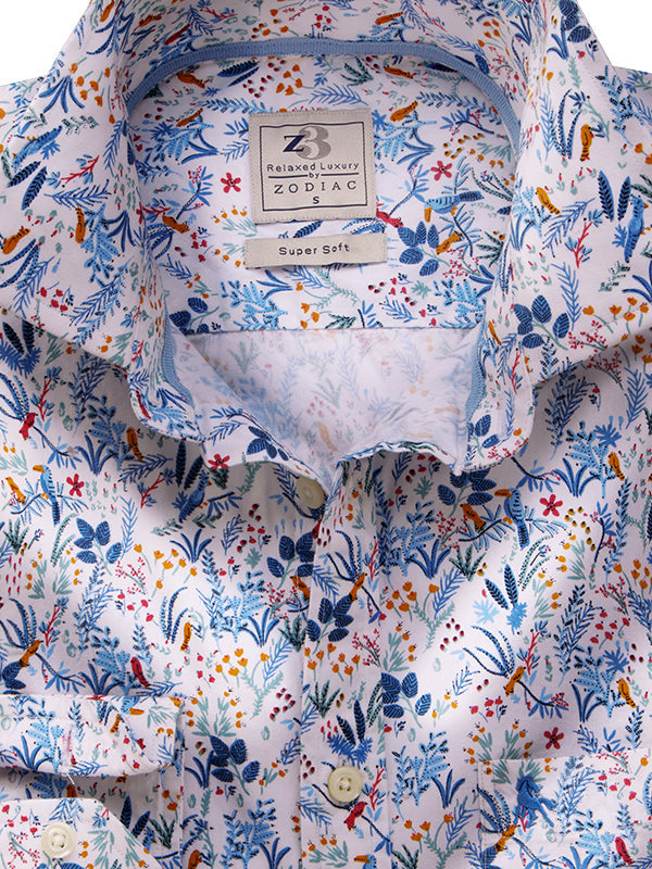 Marseille Blue Printed Full Sleeve Tailored Fit Casual Cotton Shirt
