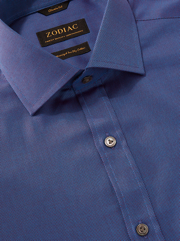 Marzeno Blue Solid Full Sleeve Single Cuff Classic Fit Semi Formal Dark Two Ply Mercerized Cotton Shirt