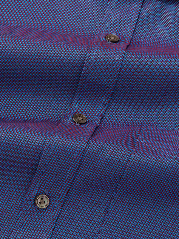 Marzeno Blue Solid Full Sleeve Single Cuff Classic Fit Semi Formal Dark Two Ply Mercerized Cotton Shirt