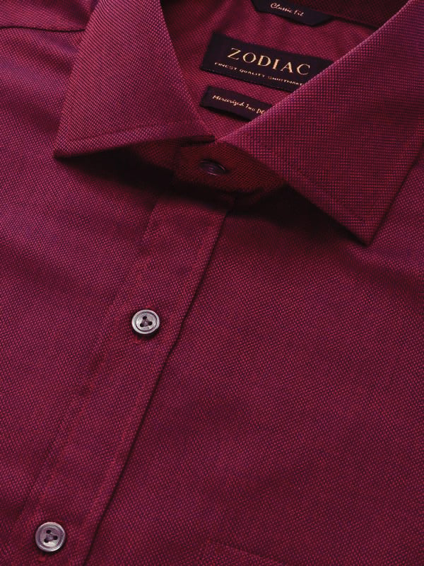 Marzeno Maroon Solid Full Sleeve Single Cuff Classic Fit Semi Formal Dark Two Ply Mercerized Cotton Shirt