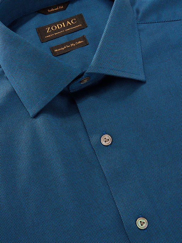 Marzeno Navy Solid Full Sleeve Single Cuff Tailored Fit Semi Formal Dark Two Ply Mercerized Cotton Shirt