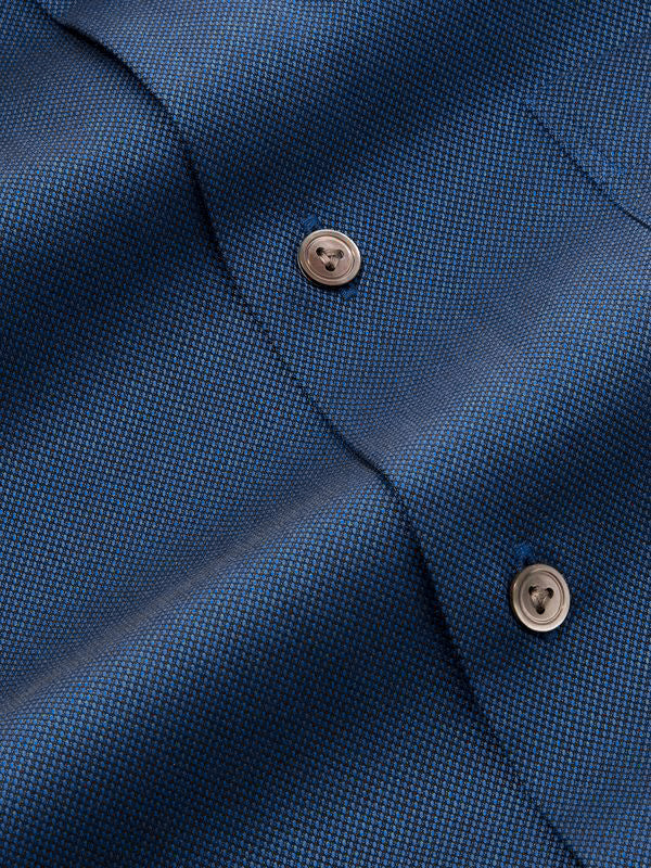 Marzeno Navy Solid Full Sleeve Single Cuff Tailored Fit Semi Formal Dark Two Ply Mercerized Cotton Shirt