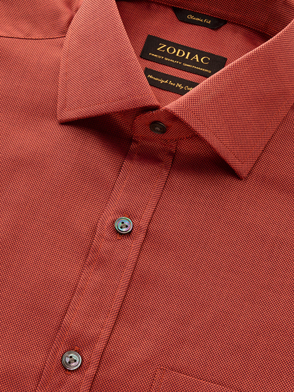 Marzeno Rust Solid Full Sleeve Classic Fit Semi Formal Dark Two Ply Mercerized Cotton Shirt