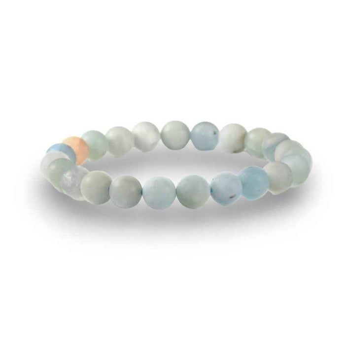 Matte Aquamarine Beaded Bracelet, soft sea-blue 8mm natural stone beads on a stretch cord