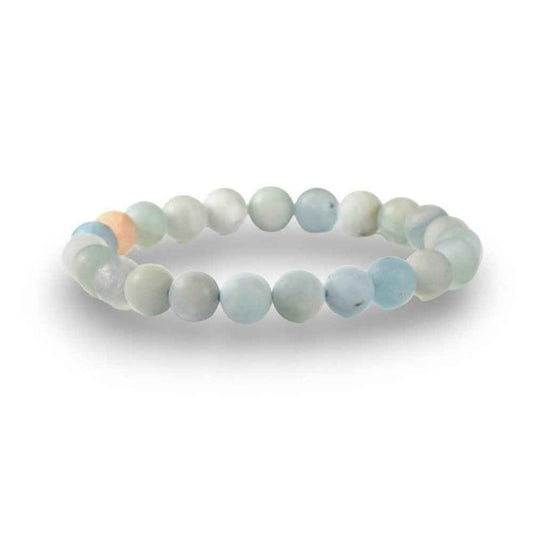 Matte Aquamarine Beaded Bracelet, soft sea-blue 8mm natural stone beads on a stretch cord