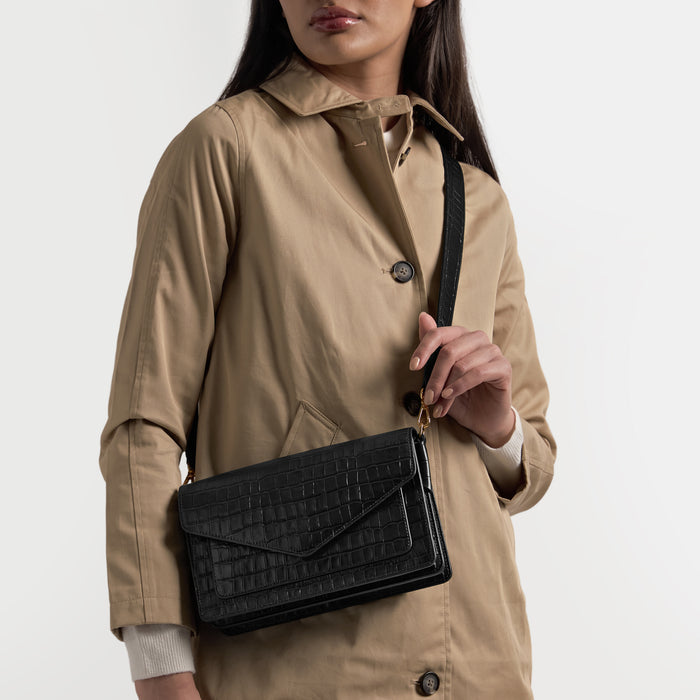 Medium Willow Envelope Bag Black Croc