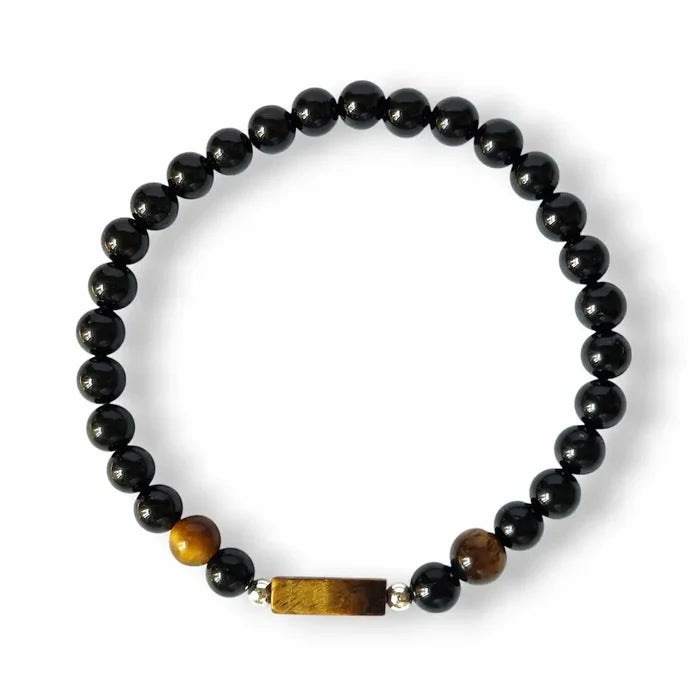 Men's black tourmaline and tiger's eye bracelet, view 2