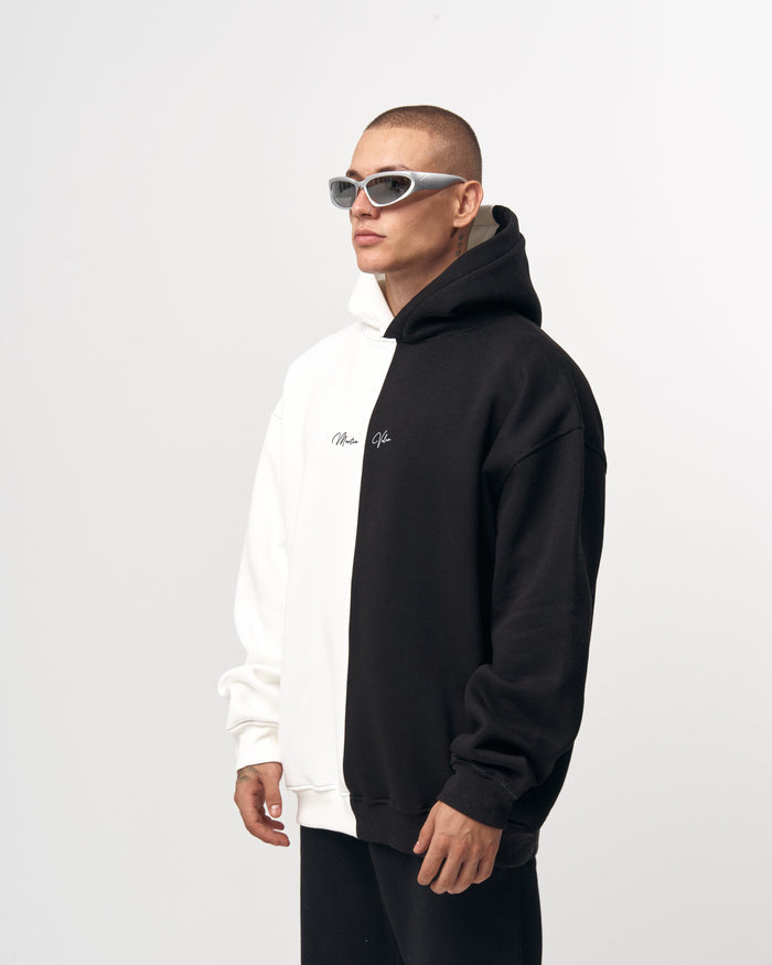 Men's Oversized Dual Color White And Black Hoodie (2)