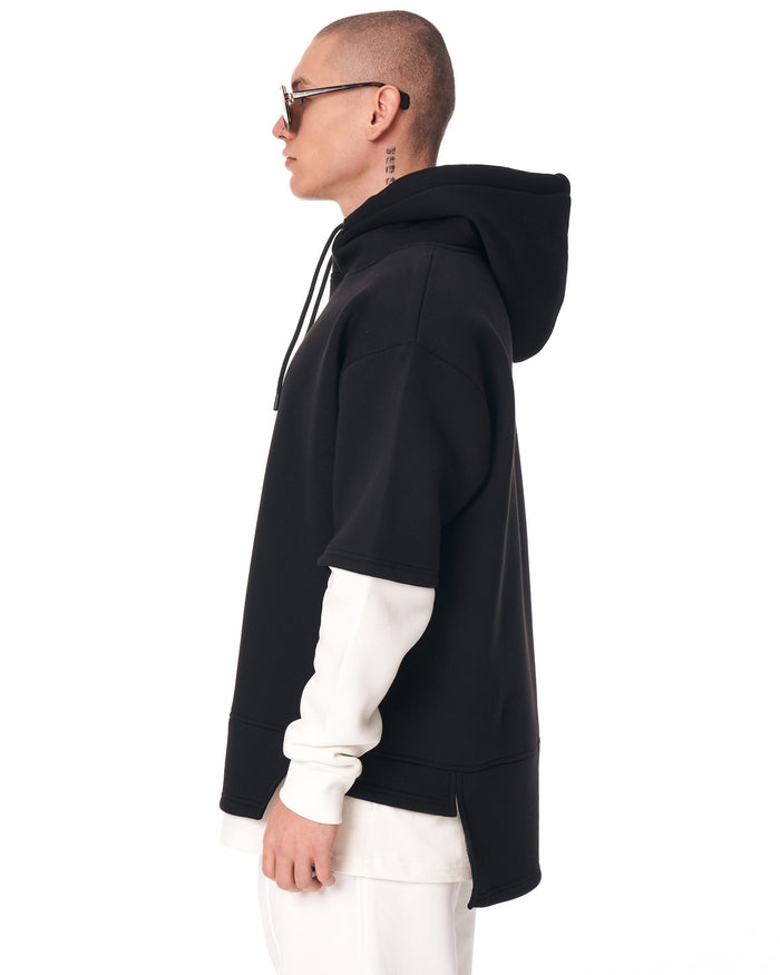 Men's Oversized Half Sleeve Detailed Hoodie Black&White (4)