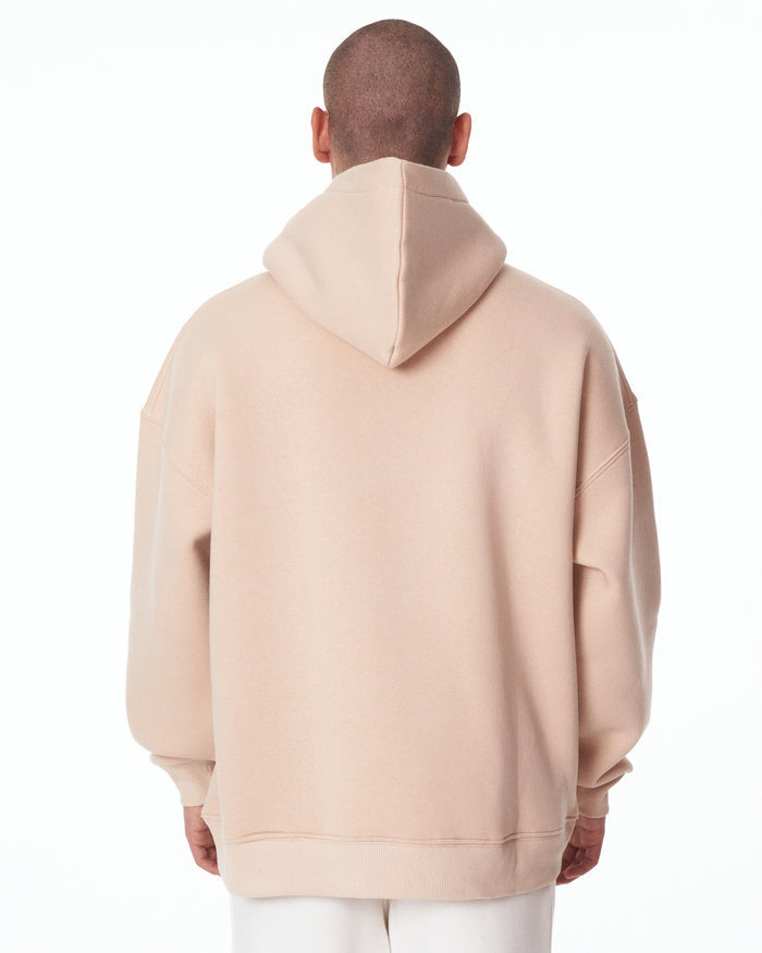 Men's Oversized Signature Detail Beige Cordless Hoodie (6)