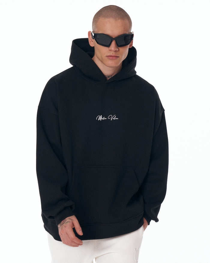 Men's Oversized Signature Detail Black Cordless Hoodie (7)