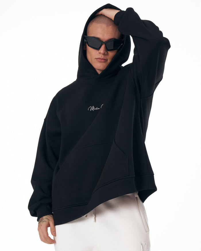 Men's Oversized Signature Detail Black Cordless Hoodie (8)