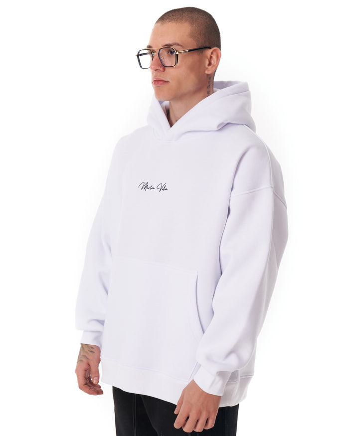 Men's Oversized Signature Detail White Cordless Hoodie (2)