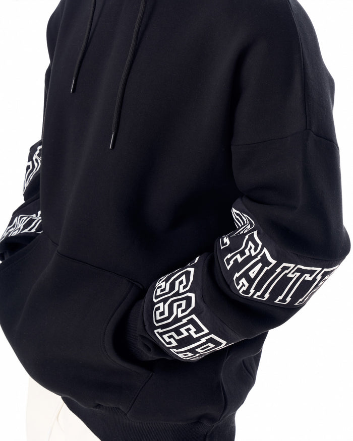 Men's Oversized Sleeve Signature Detailed Black Hoodie (6)