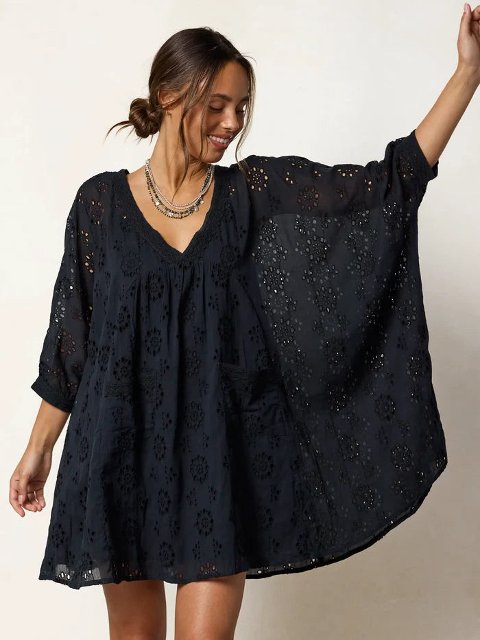 Mia Cotton Eyelet Dress - Black-view 1
