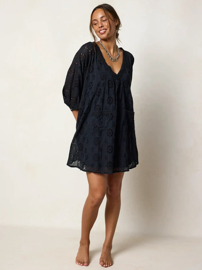 Mia Cotton Eyelet Dress - Black-view 3