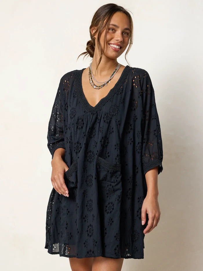 Mia Cotton Eyelet Dress - Black-view 5