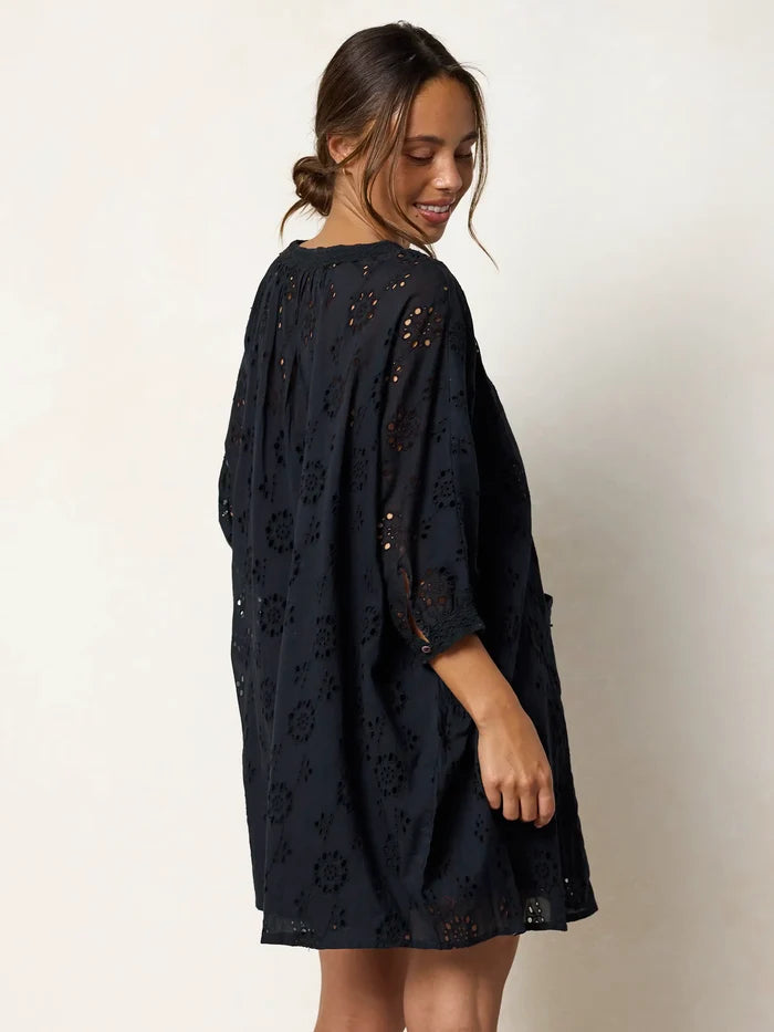 Mia Cotton Eyelet Dress - Black-view 6