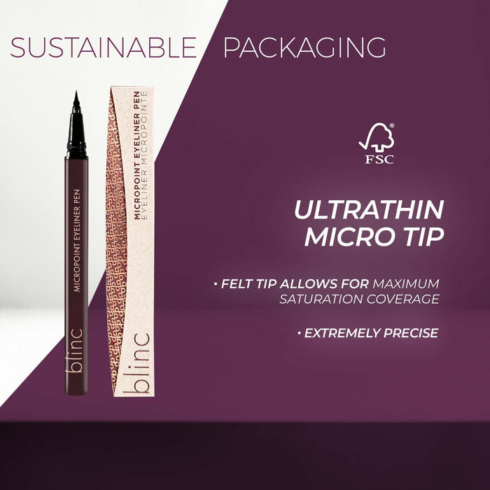 Micropoint Liquid Liner Pen | Blinc with sustainable packaging, featuring an ultrathin micro tip for maximum saturation coverage and extremely precise application.