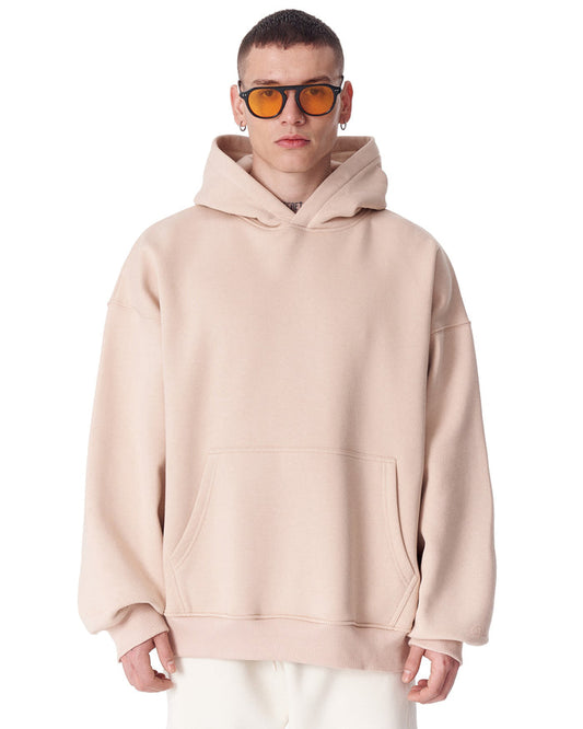 Minimalist Sleeve Printed Beige Oversized Hoodie