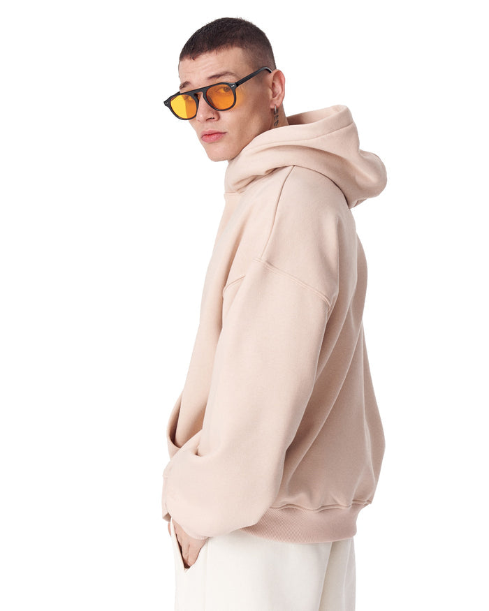 Minimalist Sleeve Printed Beige Oversized Hoodie (5)