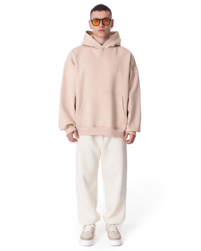 Minimalist Sleeve Printed Beige Oversized Hoodie (7)